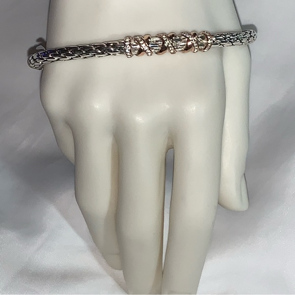 NWT Phillip Gavriel ROYAL CHAIN sterling woven cable CUFF w/14k gold WHITE SAPPH - Picture 1 of 13